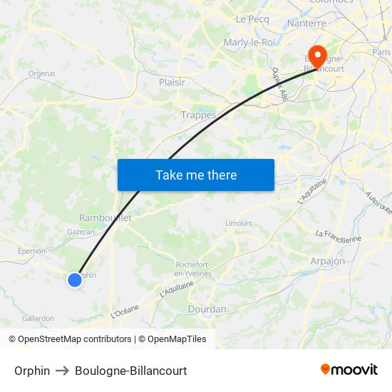 Orphin to Boulogne-Billancourt map