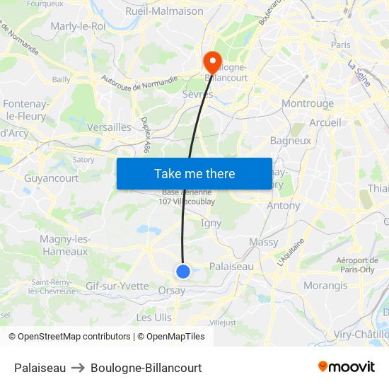 Palaiseau to Boulogne-Billancourt map