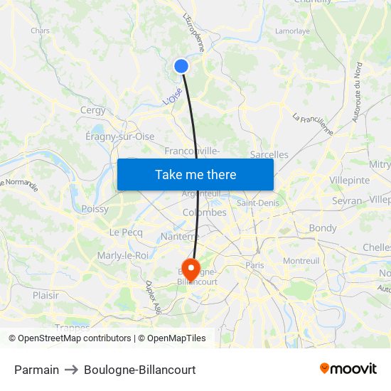 Parmain to Boulogne-Billancourt map