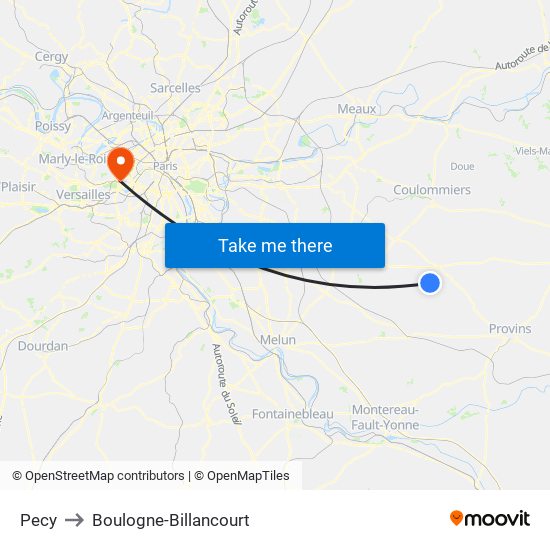 Pecy to Boulogne-Billancourt map