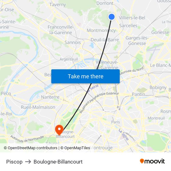Piscop to Boulogne-Billancourt map