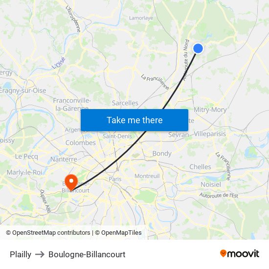 Plailly to Boulogne-Billancourt map