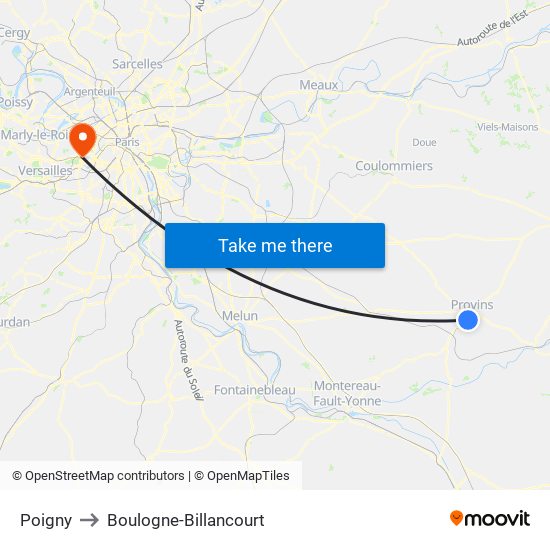 Poigny to Boulogne-Billancourt map