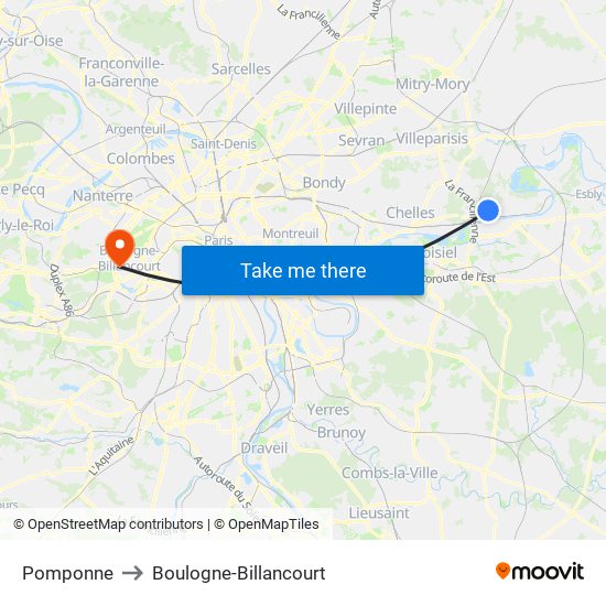 Pomponne to Boulogne-Billancourt map