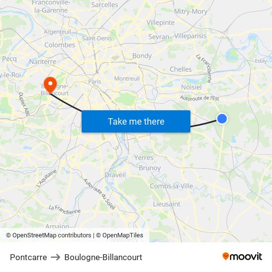 Pontcarre to Boulogne-Billancourt map