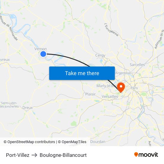 Port-Villez to Boulogne-Billancourt map