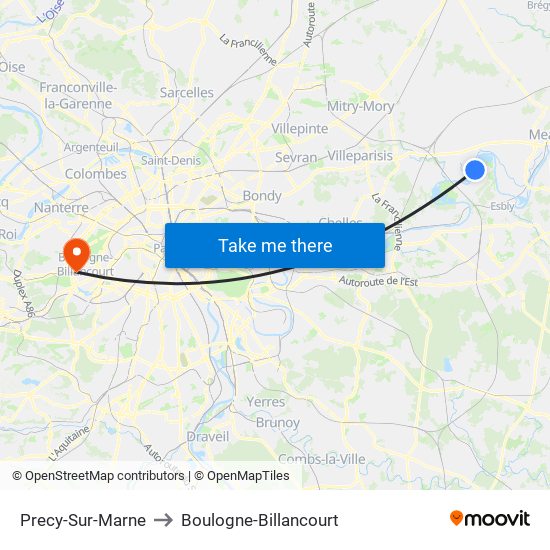 Precy-Sur-Marne to Boulogne-Billancourt map