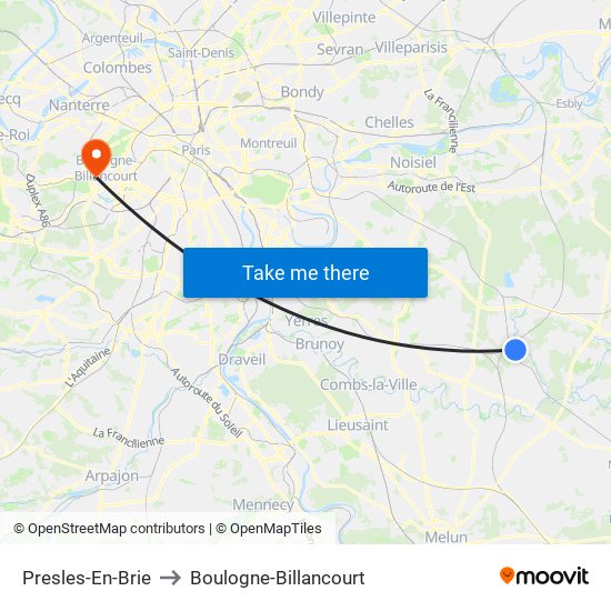 Presles-En-Brie to Boulogne-Billancourt map