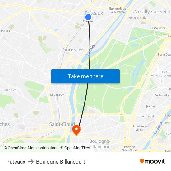 Puteaux to Boulogne-Billancourt map