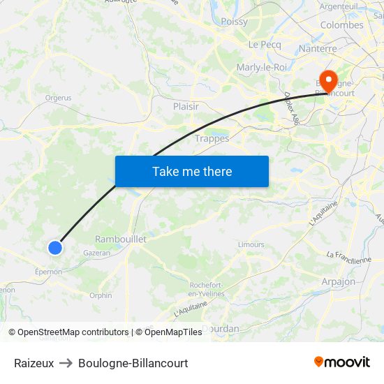 Raizeux to Boulogne-Billancourt map