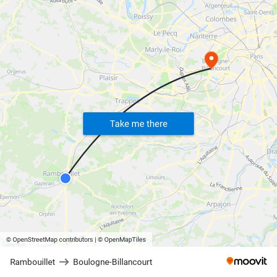 Rambouillet to Boulogne-Billancourt map