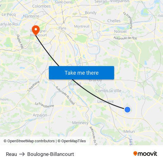 Reau to Boulogne-Billancourt map