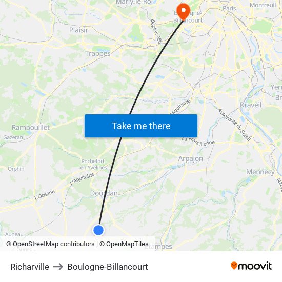 Richarville to Boulogne-Billancourt map