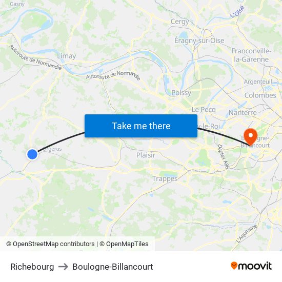 Richebourg to Boulogne-Billancourt map