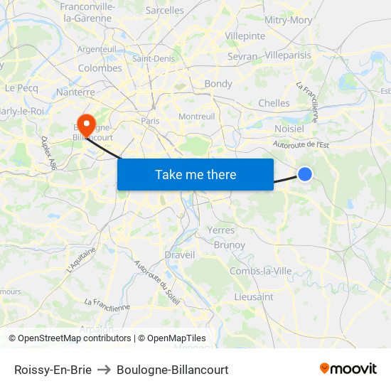 Roissy-En-Brie to Boulogne-Billancourt map