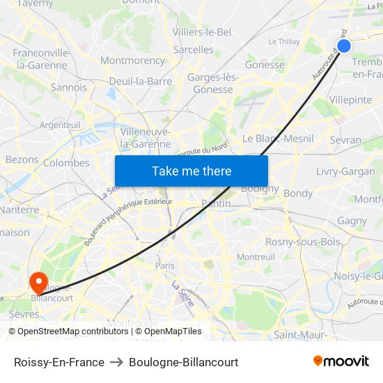 Roissy-En-France to Boulogne-Billancourt map