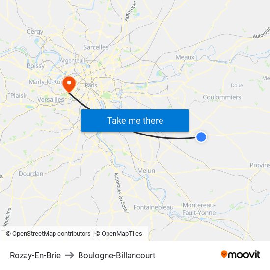 Rozay-En-Brie to Boulogne-Billancourt map