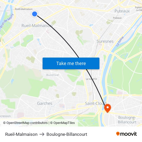 Rueil-Malmaison to Boulogne-Billancourt map