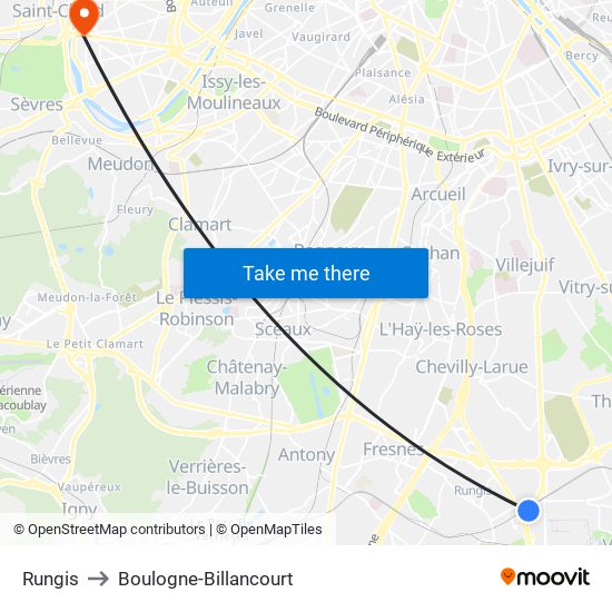 Rungis to Boulogne-Billancourt map