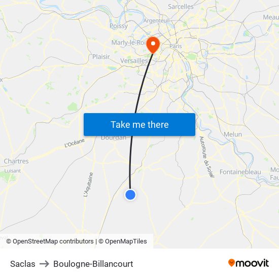 Saclas to Boulogne-Billancourt map