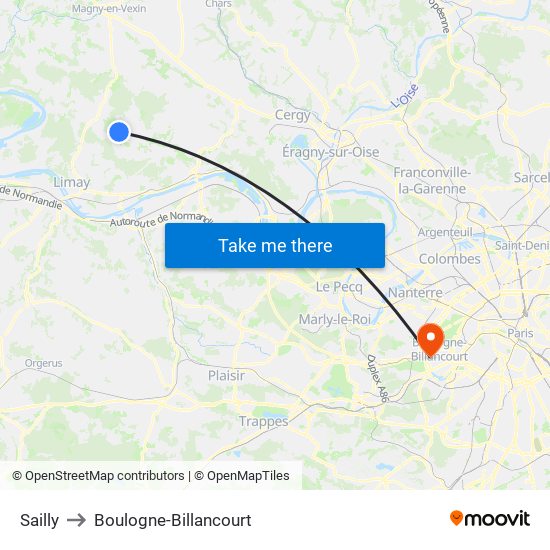 Sailly to Boulogne-Billancourt map