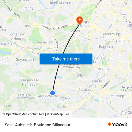 Saint-Aubin to Boulogne-Billancourt map