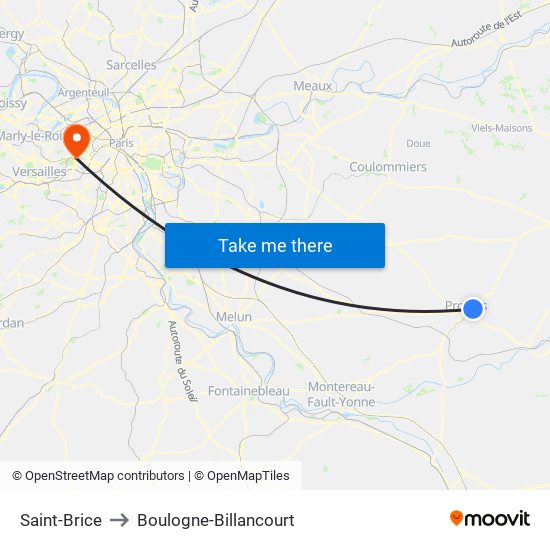 Saint-Brice to Boulogne-Billancourt map