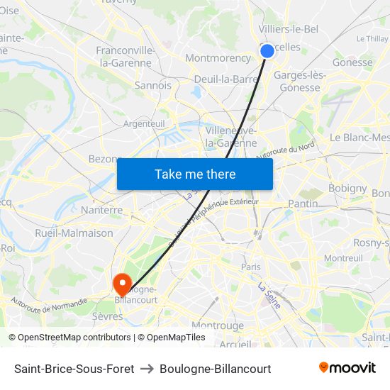 Saint-Brice-Sous-Foret to Boulogne-Billancourt map
