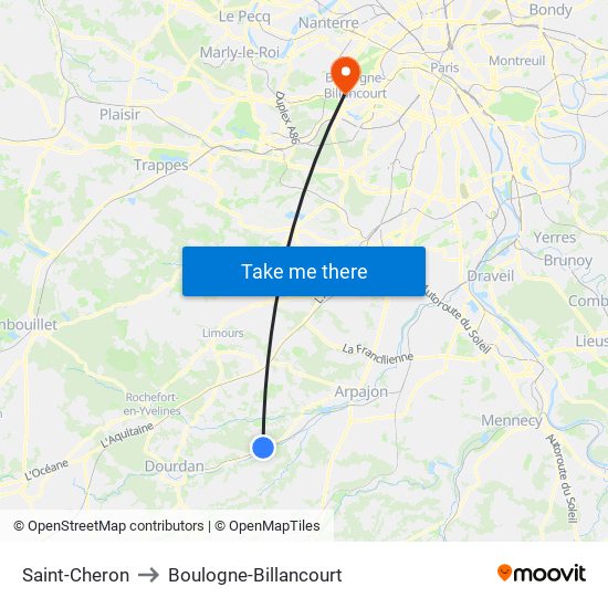 Saint-Cheron to Boulogne-Billancourt map