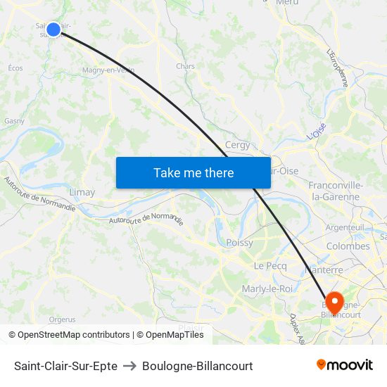 Saint-Clair-Sur-Epte to Boulogne-Billancourt map