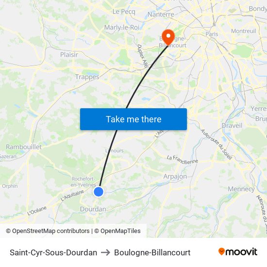 Saint-Cyr-Sous-Dourdan to Boulogne-Billancourt map