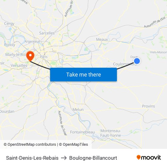 Saint-Denis-Les-Rebais to Boulogne-Billancourt map
