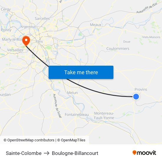 Sainte-Colombe to Boulogne-Billancourt map