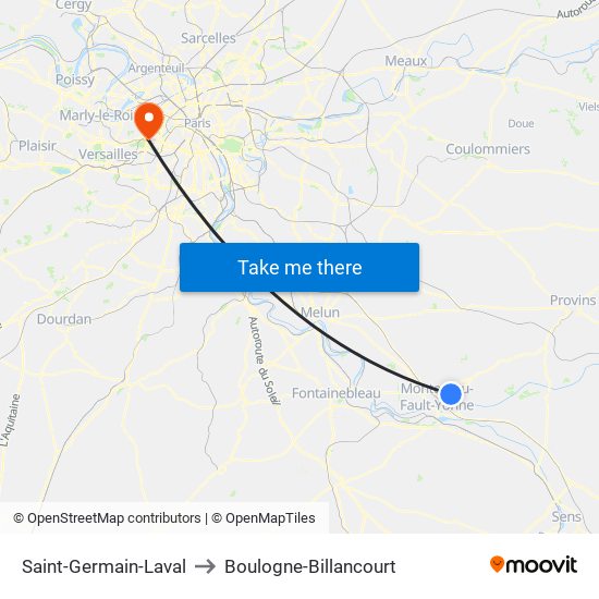 Saint-Germain-Laval to Boulogne-Billancourt map