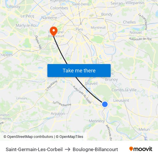 Saint-Germain-Les-Corbeil to Boulogne-Billancourt map