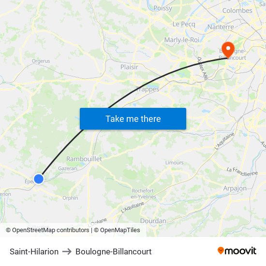 Saint-Hilarion to Boulogne-Billancourt map