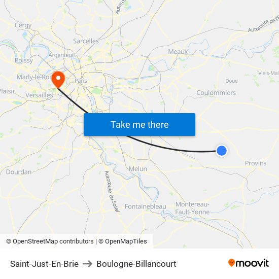 Saint-Just-En-Brie to Boulogne-Billancourt map