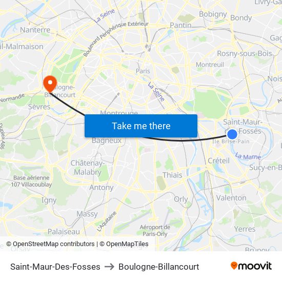 Saint-Maur-Des-Fosses to Boulogne-Billancourt map