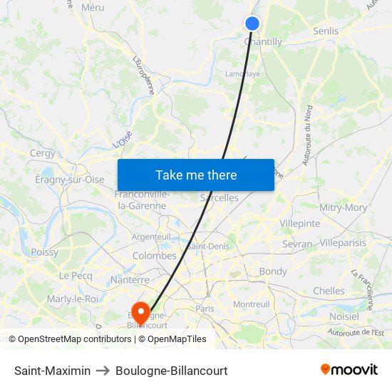 Saint-Maximin to Boulogne-Billancourt map