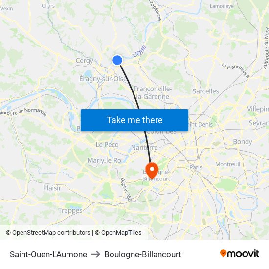 Saint-Ouen-L'Aumone to Boulogne-Billancourt map