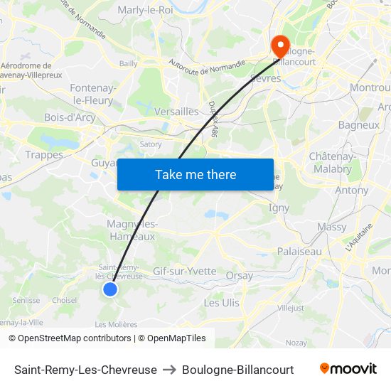 Saint-Remy-Les-Chevreuse to Boulogne-Billancourt map
