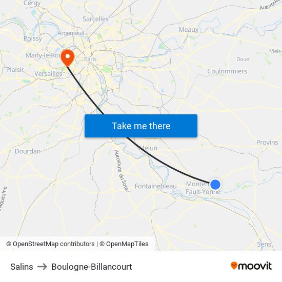Salins to Boulogne-Billancourt map