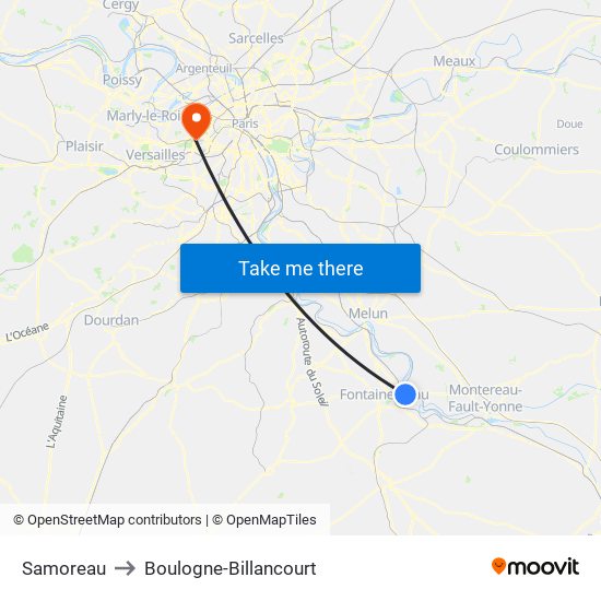 Samoreau to Boulogne-Billancourt map