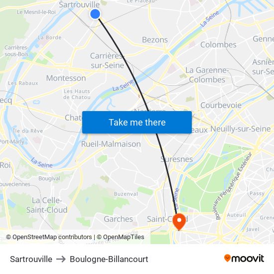 Sartrouville to Boulogne-Billancourt map