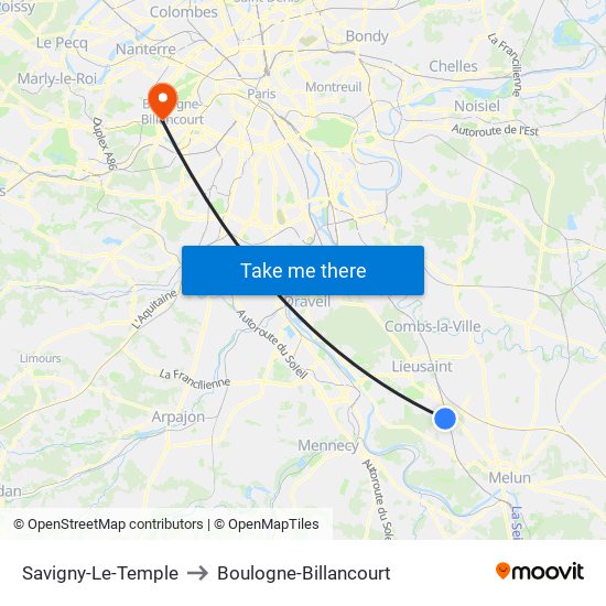 Savigny-Le-Temple to Boulogne-Billancourt map