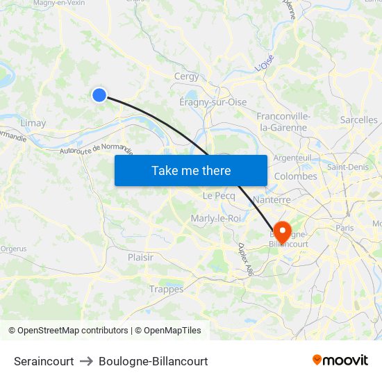 Seraincourt to Boulogne-Billancourt map