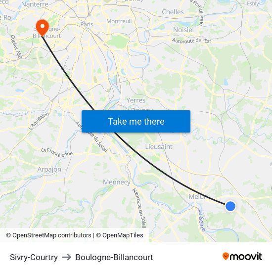 Sivry-Courtry to Boulogne-Billancourt map