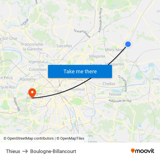 Thieux to Boulogne-Billancourt map