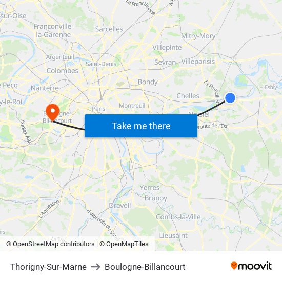 Thorigny-Sur-Marne to Boulogne-Billancourt map