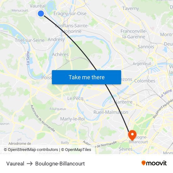 Vaureal to Boulogne-Billancourt map